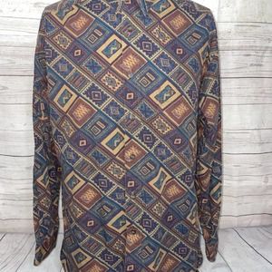 Shirt medium men's unisex long sleeve button up shirt textile pattern boho weste